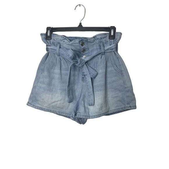 American Eagle Outfitters High-Waisted Paperbag Denim Shorts With Belt Size 2 - Picture 1 of 5